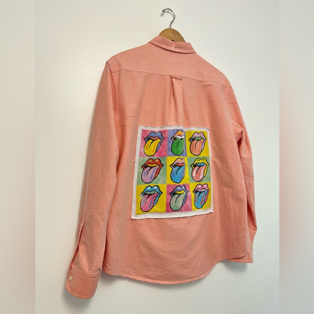 Up Cycled Rolling Stones Patchwork Button-Up Shirt - image 6